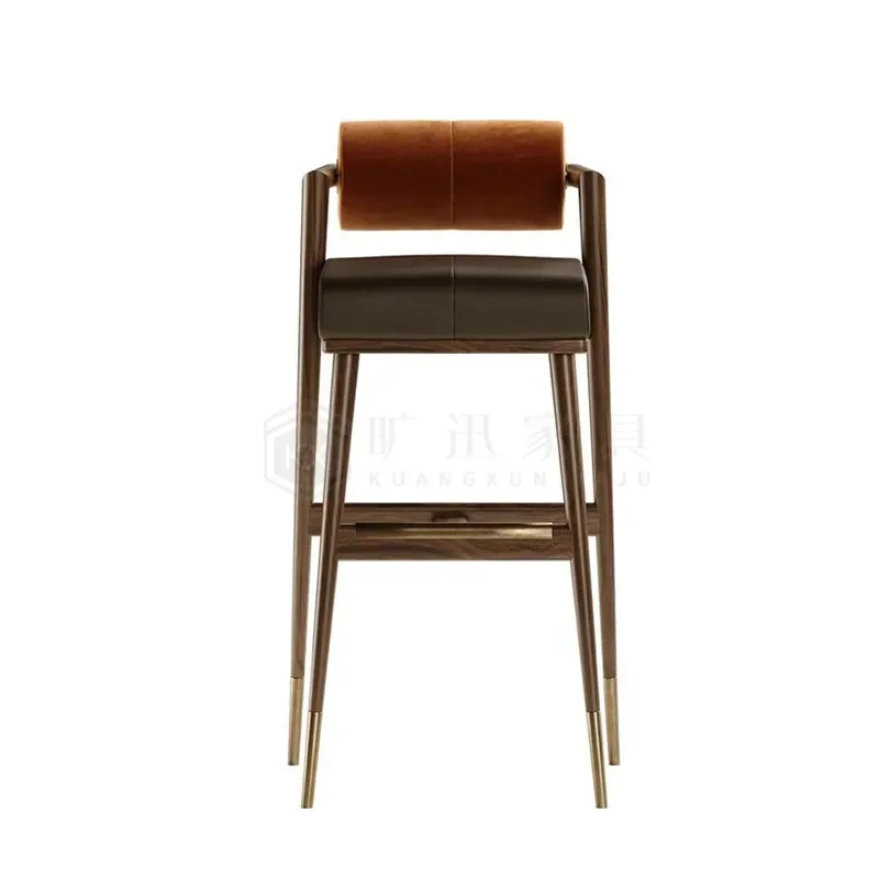 A Nordic simple solid wood bar chair high stool light luxury metal stainless steel bar chair front desk high chair