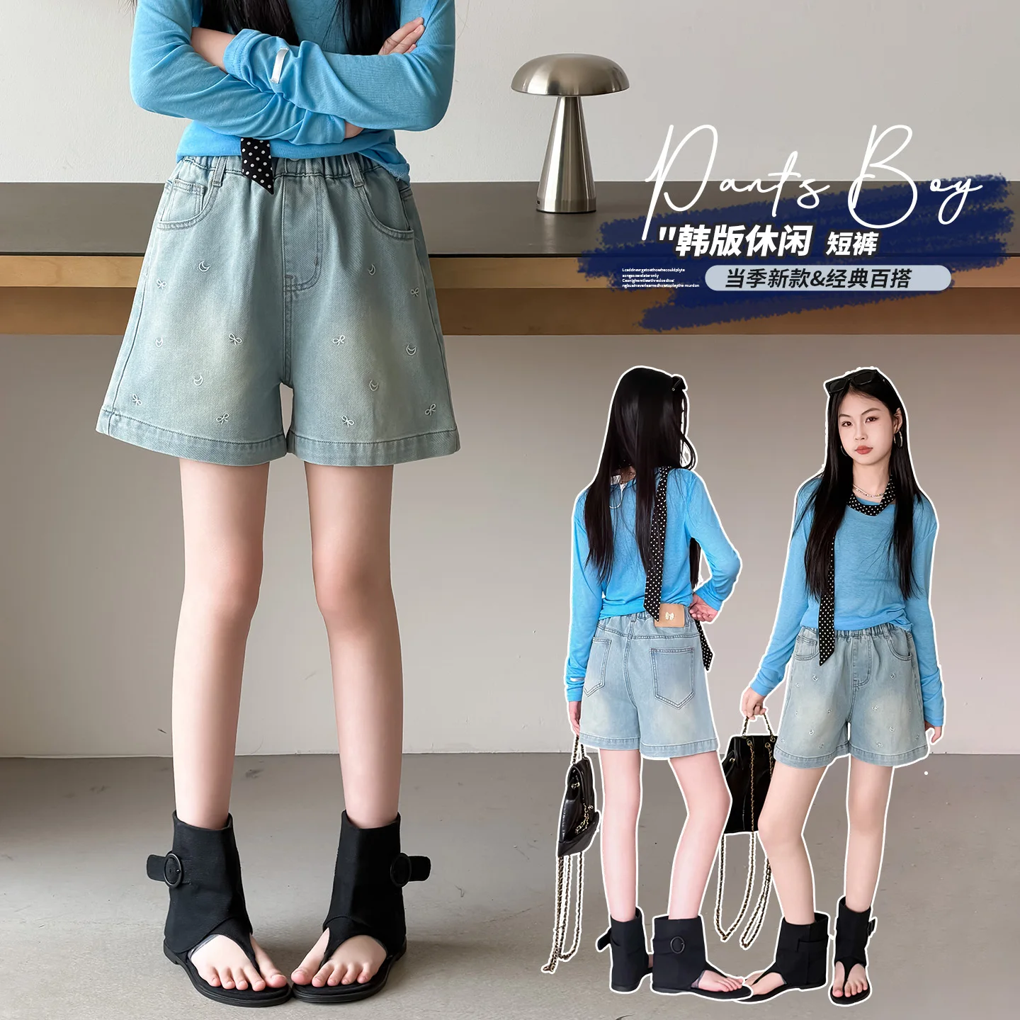 

Girls Vintage Casual Soft Denim Shorts Streetwear Fashion Jeans Short Trousers for Tweens Age 4-14 Y High Quality Kid's Clothing