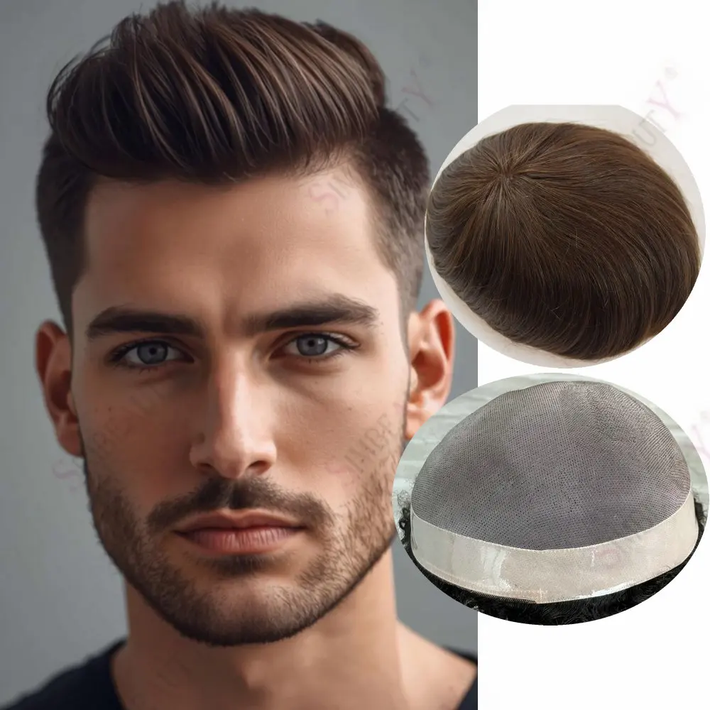 سوبر دائم أحادية NPU قاعدة الرجال الشعر المستعار غير قابل للاكتشاف 30 مللي متر موجة الشوكولاته براون شقراء رجل باروكة من شعر طبيعي الشعرية الاصطناعية
