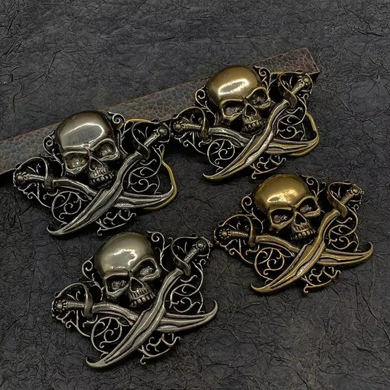 Brass skull belt buckle with finish Punk rock style for men\'s belt Fit 3.8cm snap on belt Jeans DIY accessories