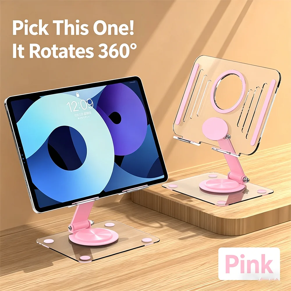 Acrylic Rotation Foldable Tablet Phone Holder Table Stand Support Stable Rotating Non-slip Tablet Holder Support Lazy Bracket