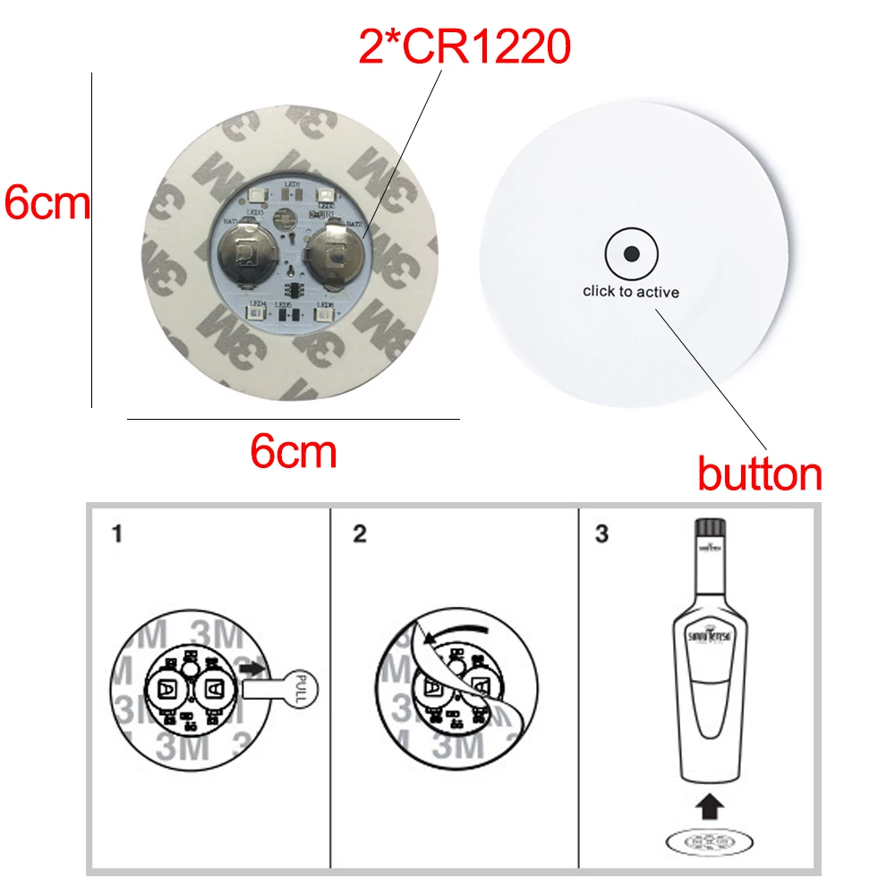 미니 LED 코스터 글로우 병 라이트 스티커, 배터리 구동 RGB 컵 매트, 크리스마스 나이트 클럽 바 파티 장식, 야간 조명