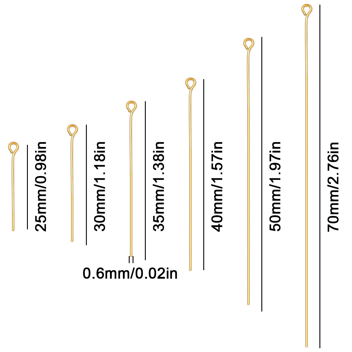 25-70mm Stainless Steel Nine-Character Pins Gold-Plated Handmade DIY Jewelry Making Bracelet Necklace Link Accessories