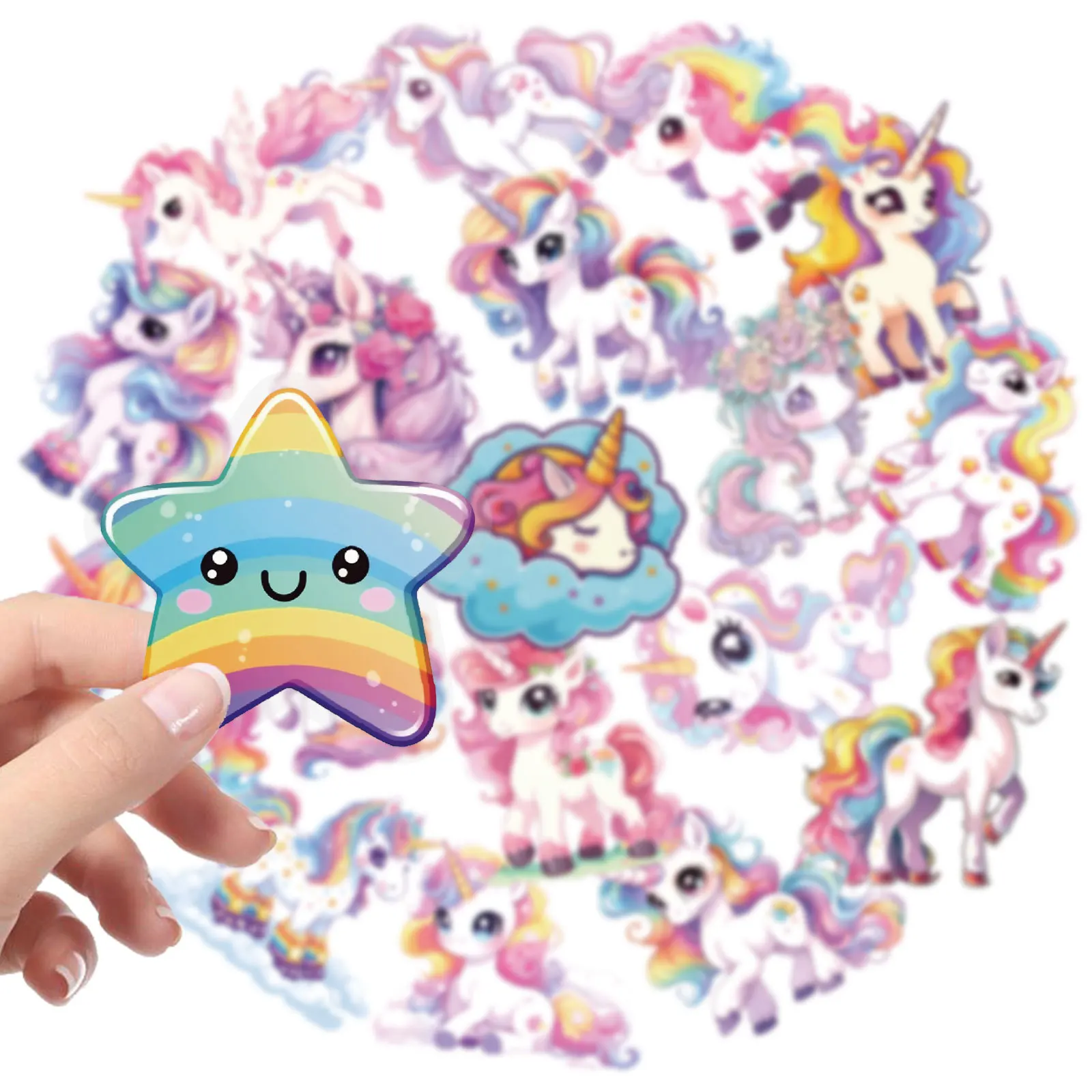 56Pcs Clear PET Unicorn Stickers Magical Rainbow Decals Waterproof Scrapbook Resin Craft Water Bottle Kids Girl Party Favor Gift