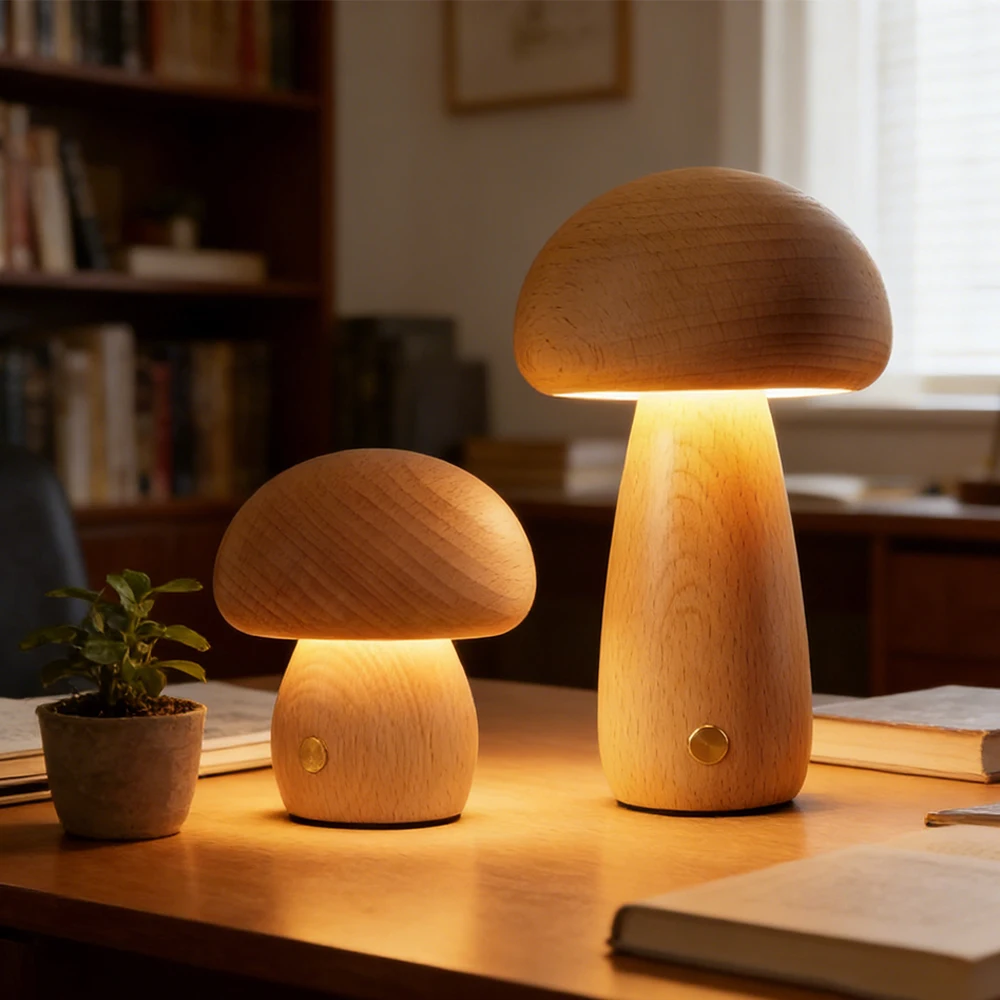 โคมไฟรูปเห็ดทำจากไม้ โคมไฟตั้ง - Mushroom Table Lamp บทวิจารณ์และราคา
