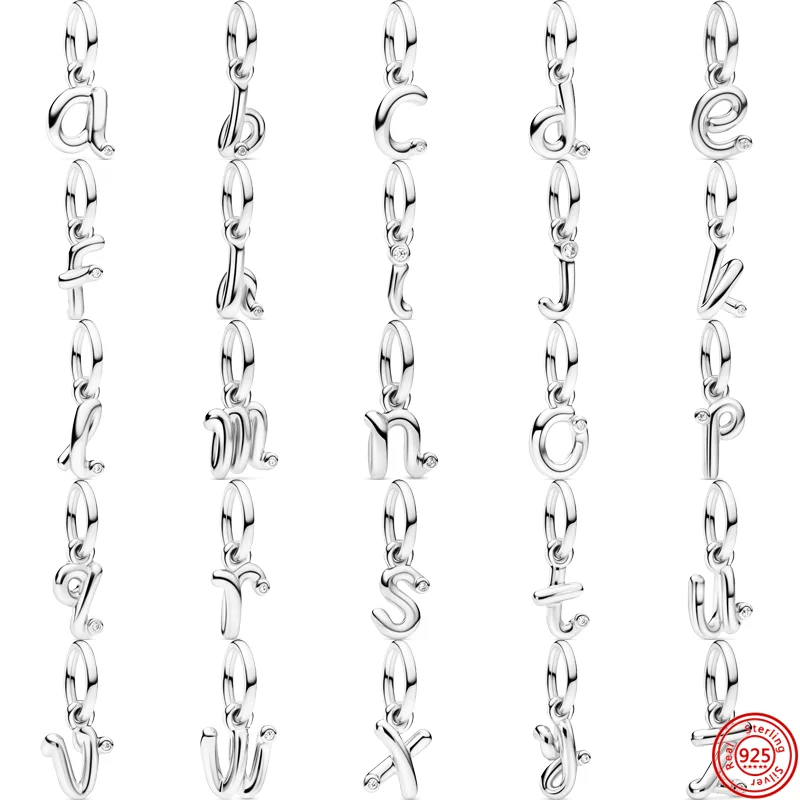 Authentic 925 Sterling Silver Alphabet A-Z 26 Letter Charm Beads Fit Original Pandora Bracelet Necklace Women DIY Making Jewelry