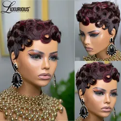 Pre Plucked Pixie Cut Short Full Machine Made Wigs Glueless Burgundy Ginger Wig For Black Women Brazilian Remy Human Hair Wigs