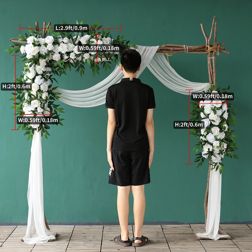 Sztuczne Kwiaty Decoration Marriage Luxury Fake Floral Arrangements H2.9x0.59ft White Green Flower Row Decor Props HY2283