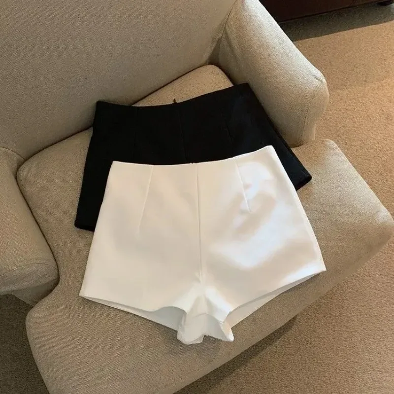 

New Casual Wide Leg Black Suit Shorts Feminino Women Wild Pantalones Cortos De Mujer High Waist Sexy Zip
