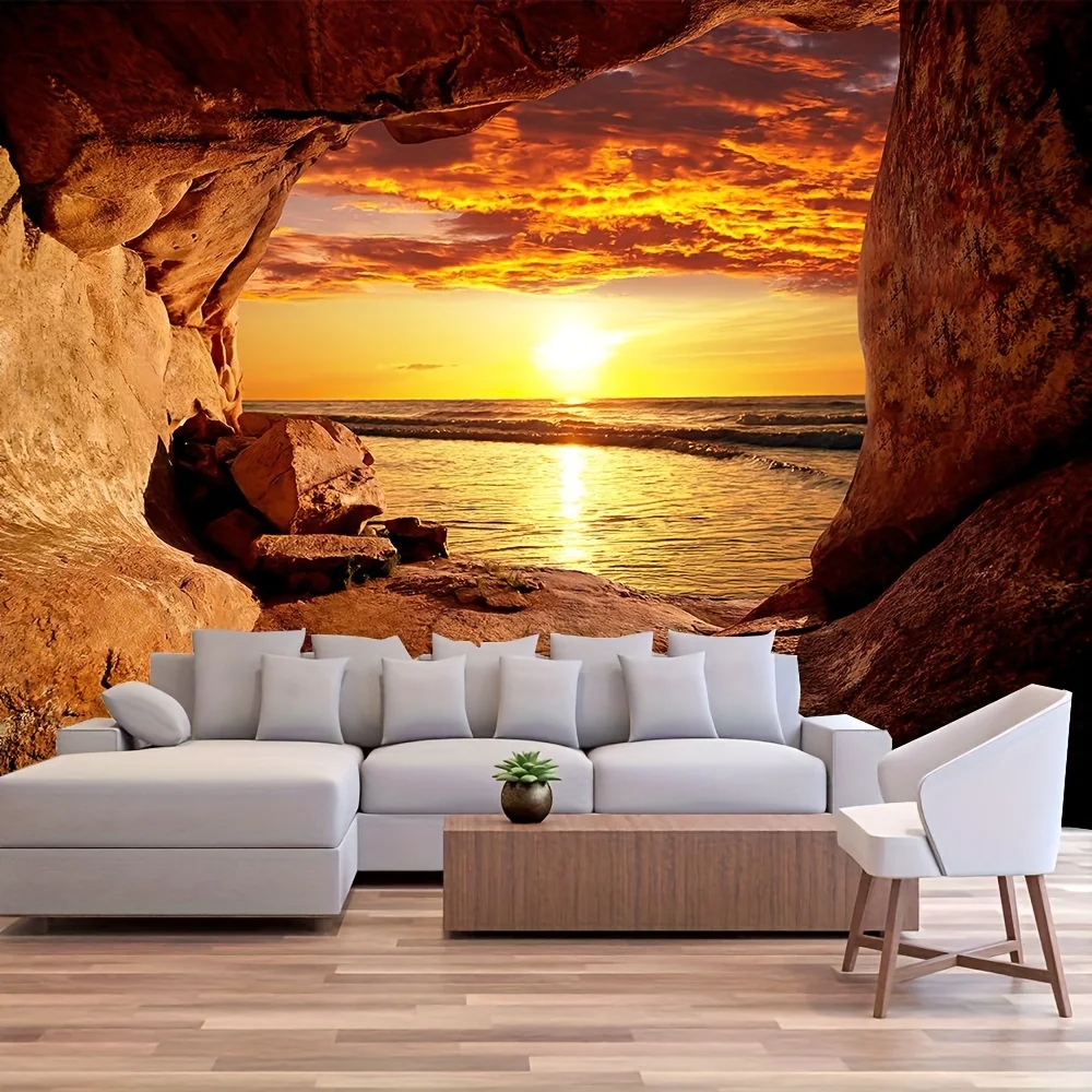 Sunset Cave View Tapestry - Perfect for Home Décor, Adding a Touch of Nature and Tranquility to Your Living Space