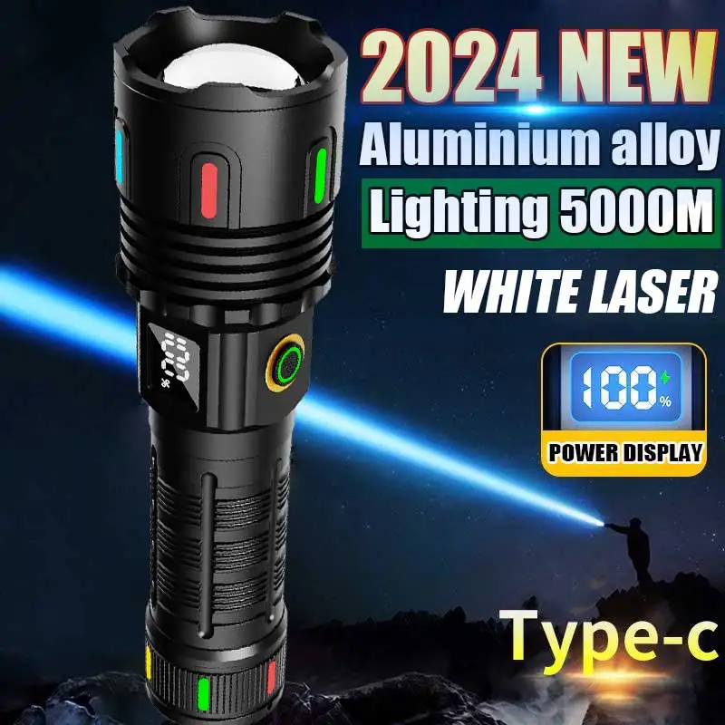 2025 New Aluminium Alloy White Laser LED Flashlight High Power 5000M Long Range Outdoor Telescopic Zoom Tactical Camping Lantern