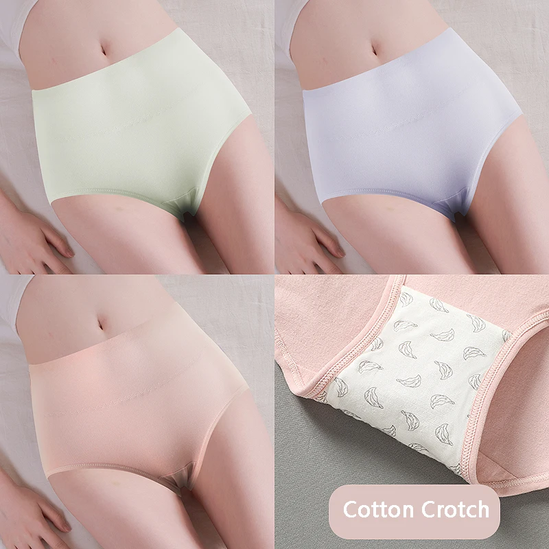 4Pcs High Waist Cotton Women\'s Panties Body Shaper Underwear Breathable Panty Slimming Ladies Briefs Solid Female Lingerie M-2XL