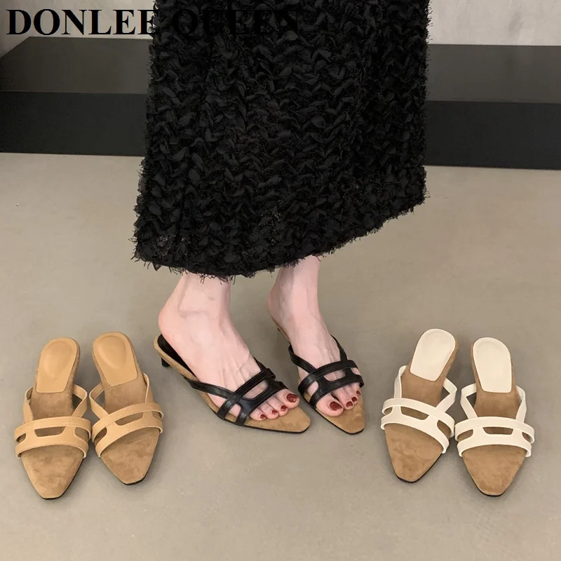 

New Summer Slippers Shoes Women Fashion Korean Style Comfort Kitten Heels Sandals Versatile Open Toe Low Heels Slides Flip Flops