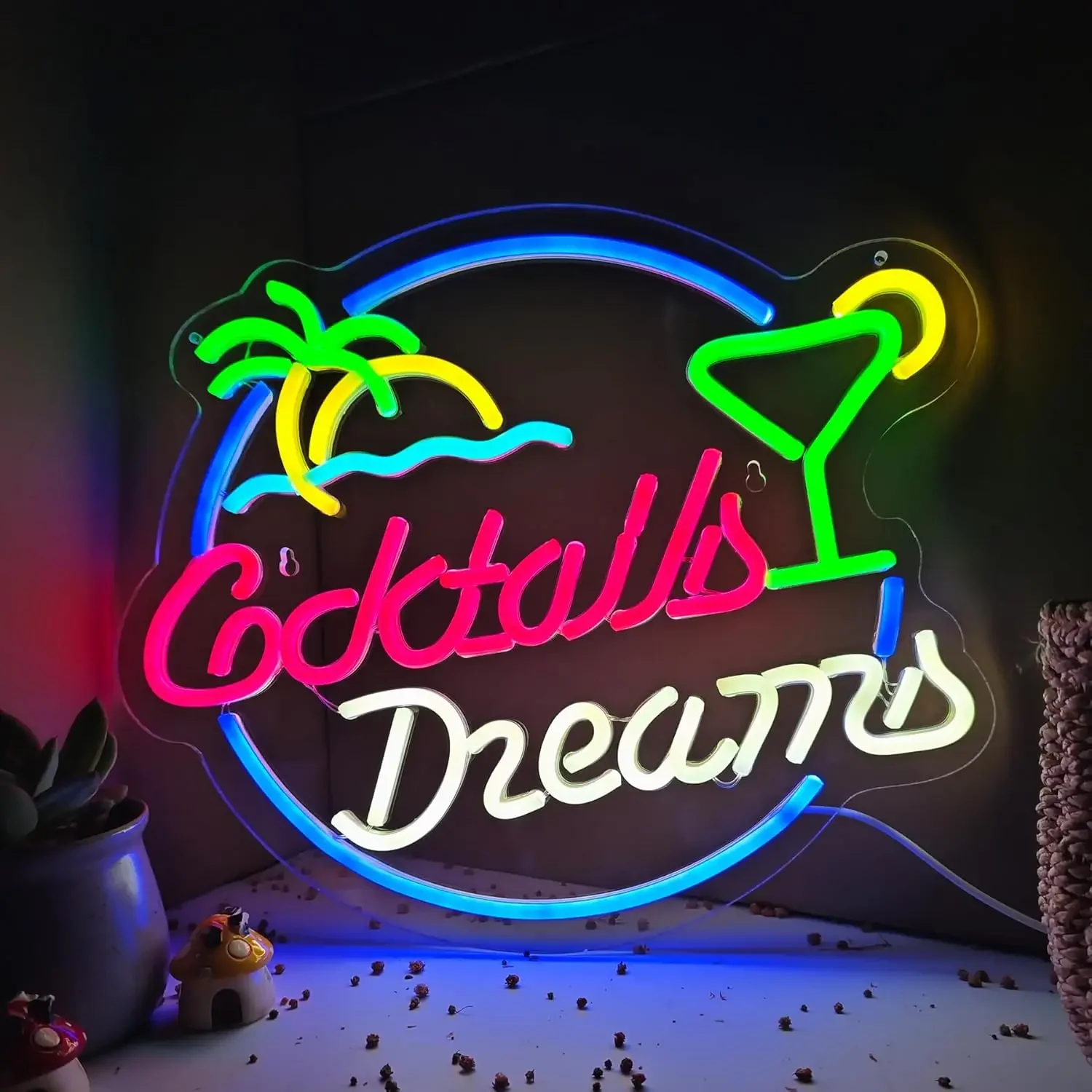 Cocktails Dreams Neon Sign Game LED Neon Light Sign for Man Cave Bedroom Game Room Christmas Gift Night Light Home Decor