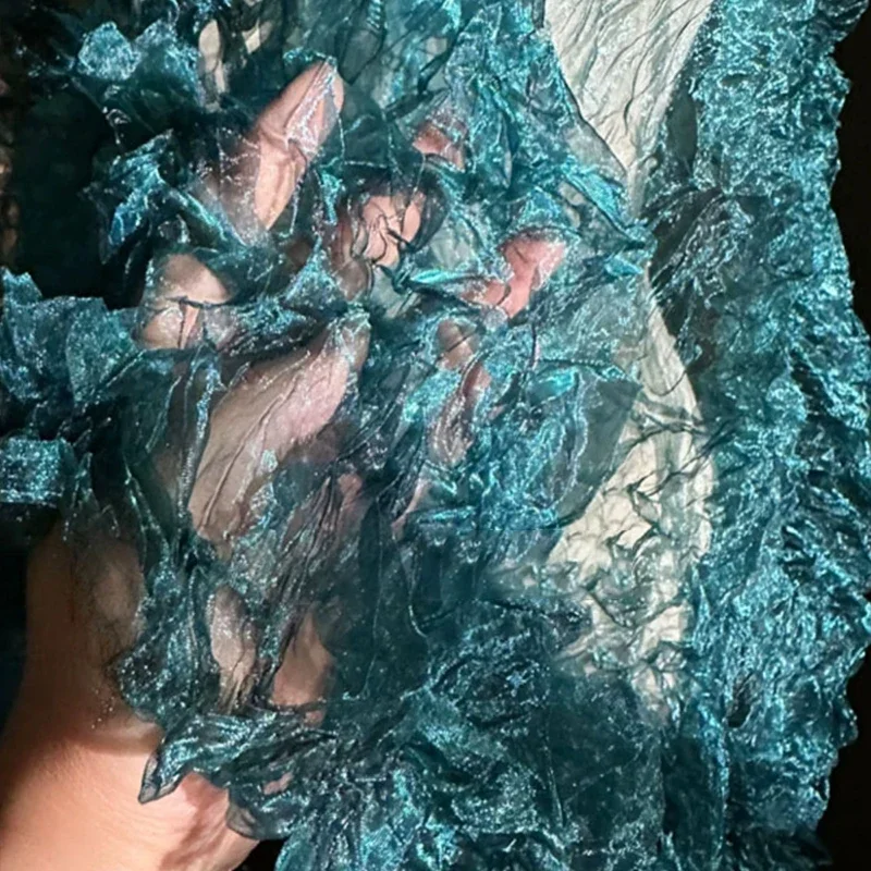 50x140cm Crystal Pleated Gradient Fabric Ocean Wave Texture for Photography Background Wedding Dress DIY Sewing Display Material