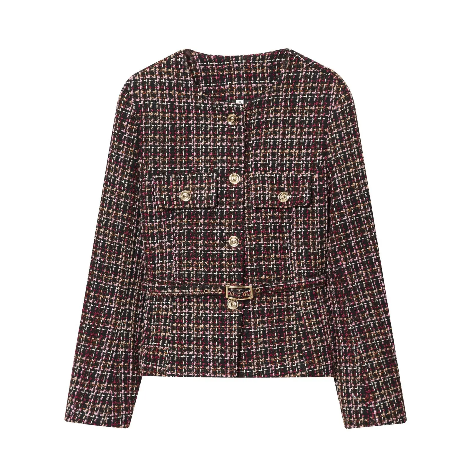 

Autumn Women's Fashion Simple Versatile Thick Wool Long Sleeve Jacket Metal Button Elegant Ladies Tweed Outwear Y2K