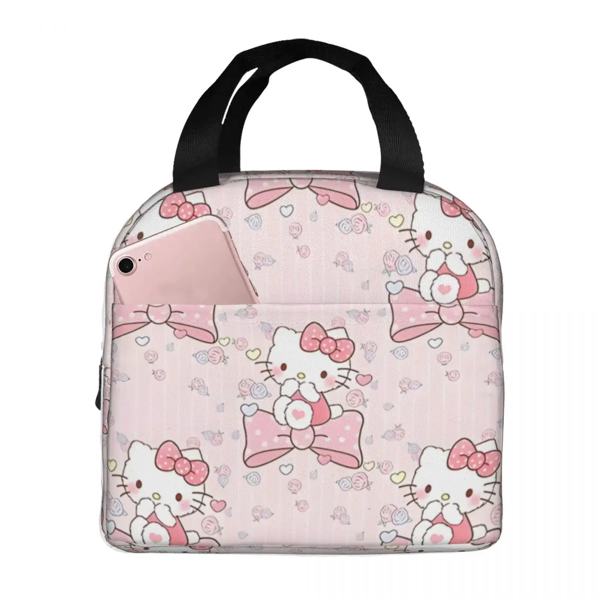 

For Lunch Fluffy Hello Kitty With Roses Tote Thickened Handheld Sanrio Food Box For Women Kid Food Bags