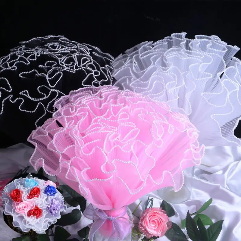 28cmx380cm Flower Wrapping Paper Pearl Wave Yarn Lace Mesh Florist Bouquet Party Valentine Gift Packaging Material Supplies