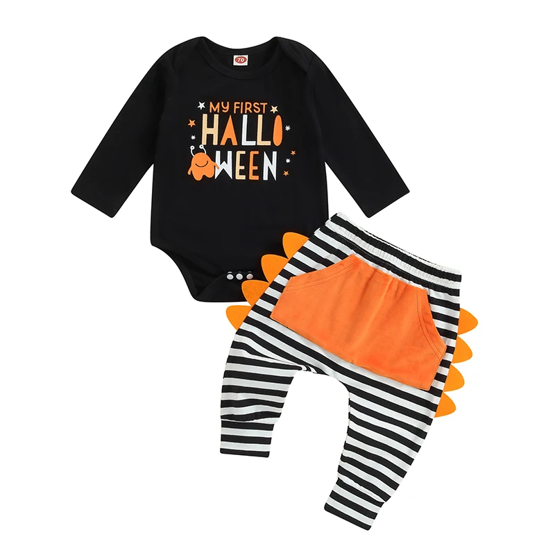 

Newborn Baby Boy Halloween Outfit My First Halloween Mama Is My Boo Romper Stripe Long Pants Fall Clothes