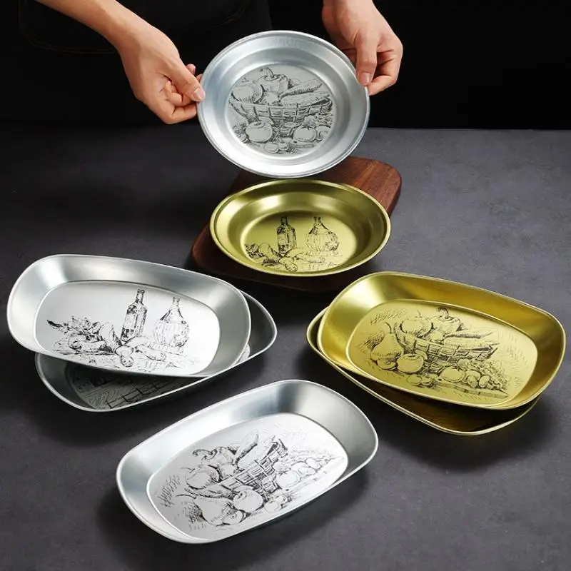 الرجعية صينية تخزين صفيح مستدير سطح المكتب القرص الفاكهة وجبة خفيفة المعجنات لوحة الحلوى طبق الحلوى أدوات تخزين المطبخ المواد الغذائية المنزلية