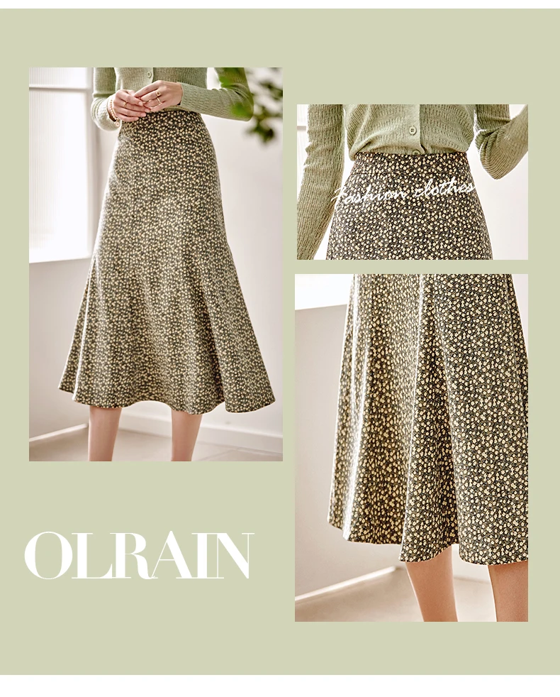 OLrain Chiffon Mermaid Skirt Women 2025 Spring Summer Chiffon A-line Fashion Elegant Floral High-waist Midi Skirt O21CB36660