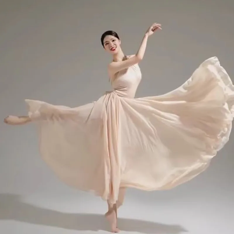 Solid 720 Degree Chiffon Skirt Ballet Belly Dance Single Layer Large Swing Gypsy Long Skirts Dancer Practice Wear Dance Skirt