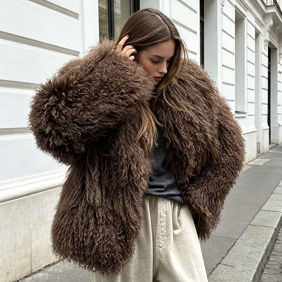 Genuine Mongolian Sheepskin Coat White Lamb Fur Jacket With Collar Winter Warm Sheepskin Jackets High Quality Real Fur Jackets