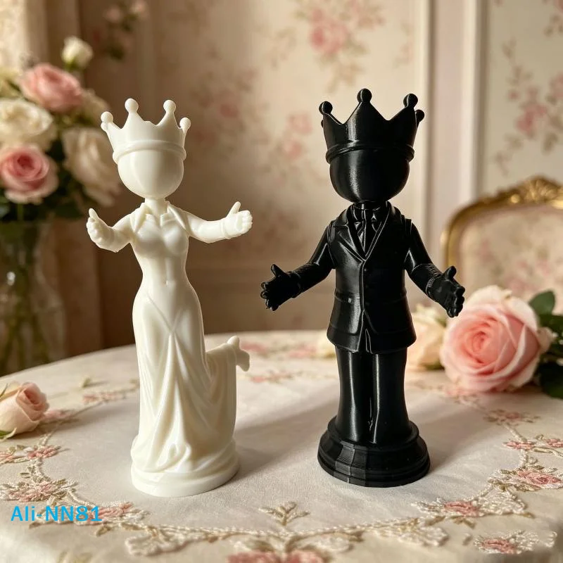 【N】3D Printed Chess King And Queen Statue Home Decor Funny Desktop Ornaments Couple Gift