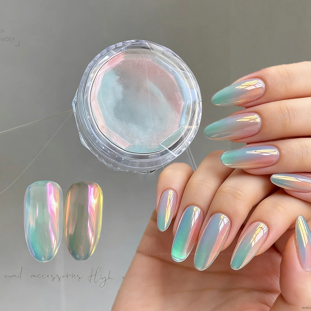 1Jar Chameleon Iridescent Mermaid Chrome Nail Powder Aurora Neon Pearlescent Nail Rubbing Pigment Nail Art Supplies Decoration