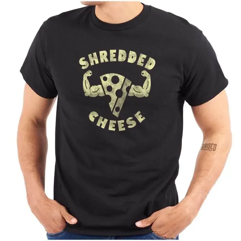 Funny Food Pun Gym Humor Shredded Cheese Womens or Mens Crewneck T Shirt Tee