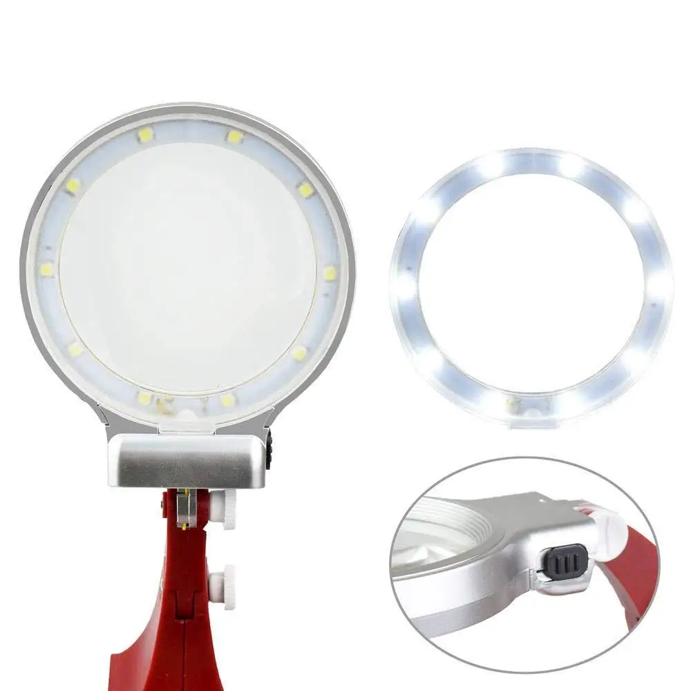 Red/Black Welding Magnifying+Glass LED Light 3X 4.5X Lens Auxiliary Clip Help Hand Desktop Magnifier Soldering Stand Repair Tool