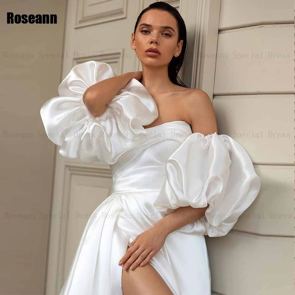 Robe de mariée trapèze personnalisée, sans manches, manches bouffantes, drapée, plissée, fendue sur le devant, dos ouvert, robes de mariée en Satin