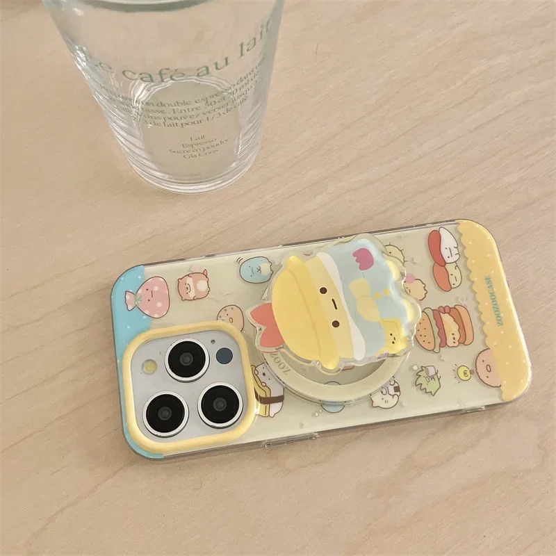 INS Korean Cute Sushi Burger Magnetic Phone Case For iPhone 15 Pro 14 13 12 Pro Max Cover with funny Magnetic bracket Case 15pro