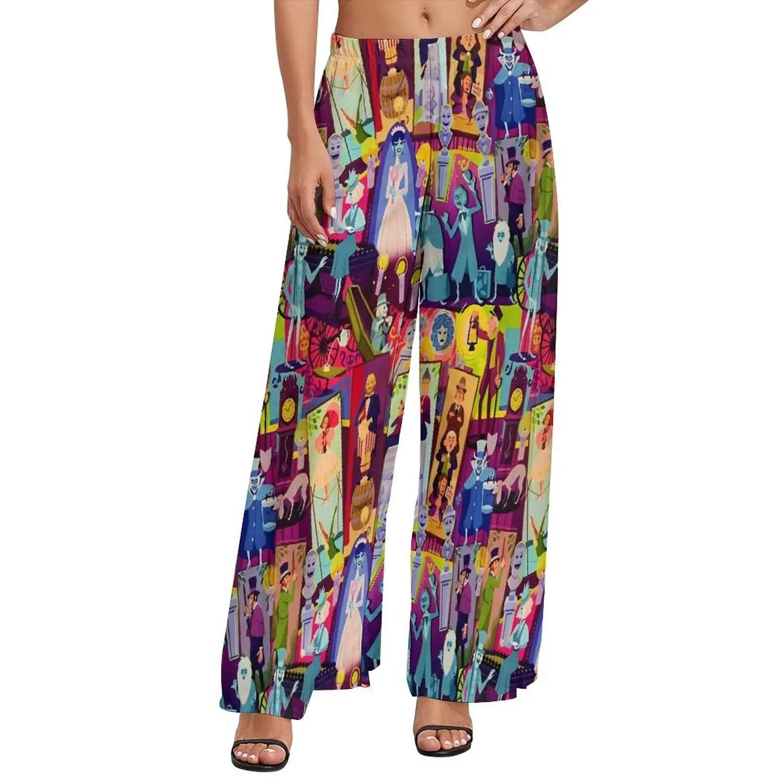 Haunted Mansion Pants Retro Mansion Collage Sexy Wide Leg Pants Female Oversize Harajuku Design Straight Trousers