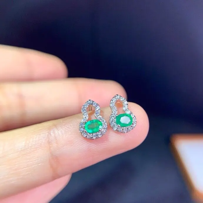 Luxury Sterling Silver Emerald Earrings 3mm*4mm for Natural Emerald  Ruby Sapphire Earrings Solid 925 Silver