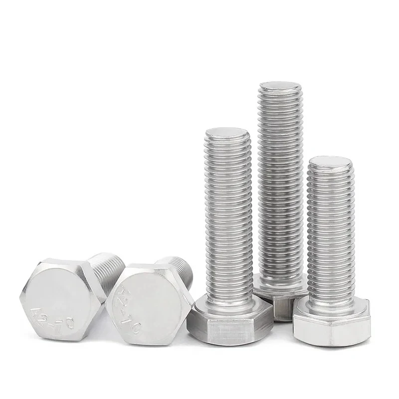 M6 M8 M10 304 Stainless Steel Fine Thread Hex Bolts / DIN933 Full Thread External Hexagon Screws Pitch 0.75/1.0/1.25mm