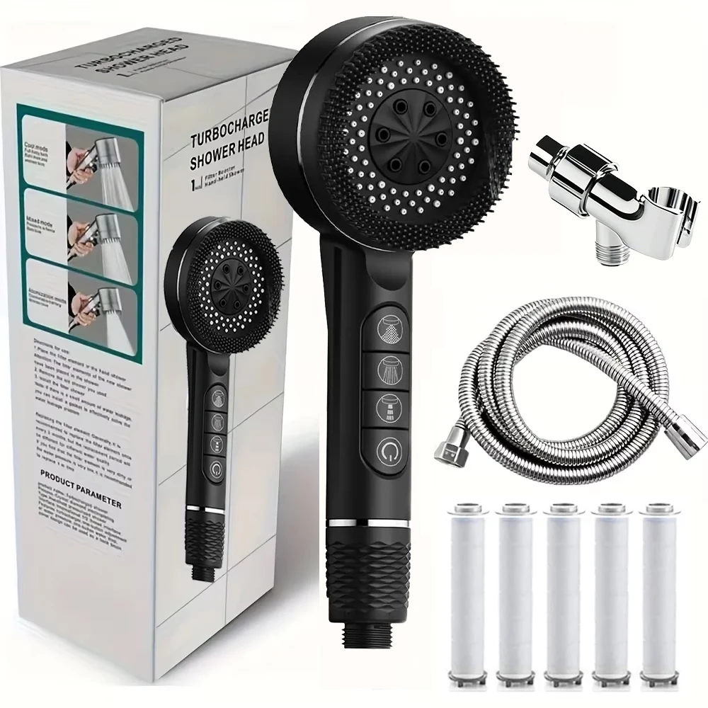 

Душевая лейка с фильтром и функцией повышения давления, 4 режима регулировки, с водозапорным клапаном, многофункциональная, для дома, аксессуар для ванной комнаты, 1 шт.