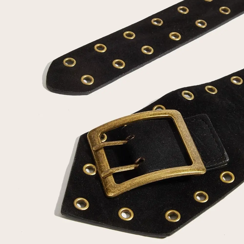 Y2k Punk Style Waist Belt PU Leather Metal Buckle Spicy Girls Waistband All Match Vintage Wide Waist Belt Skirt Decoration