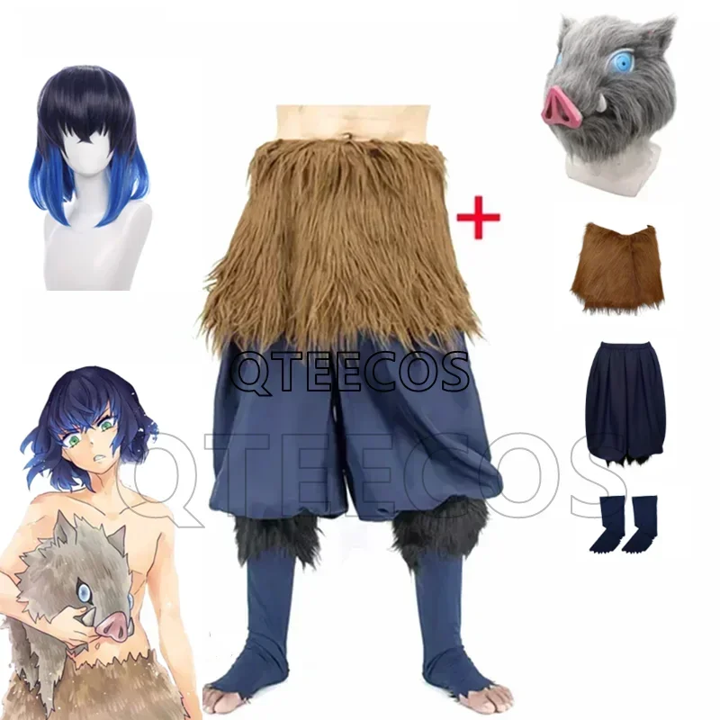 Bilibili Anime Demon Slayer Hashibira Inosuke Cosplay Costume Halloween Fancy Pants Outfit Clothes Pig Silicon Mask