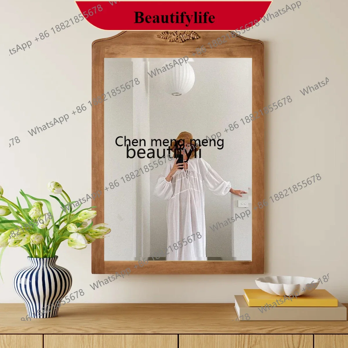 YL17  French Retro Decorative Mirror Chinese Modern Wall-Mounted Entrance Mirror Washstand Mirror