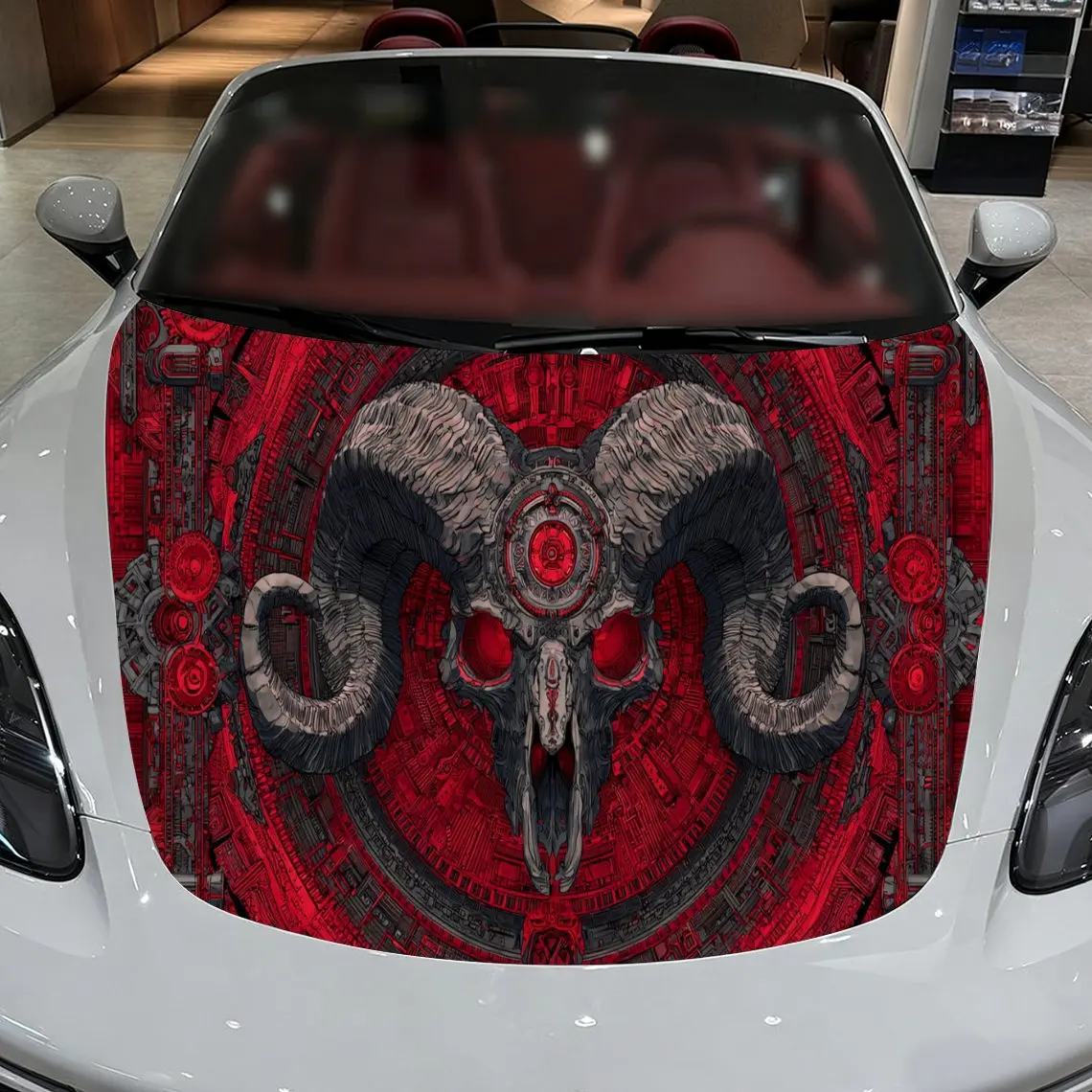 

Mechanical Ram Skull Print car hood stickers, waterproof self-adhesive, scratch resistant, easy to stick, durable car PVC sticke