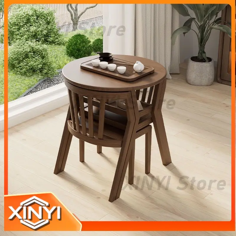 Balcony leisure  and chair three-piece solid wood set one table and two chairs combination round  small tea