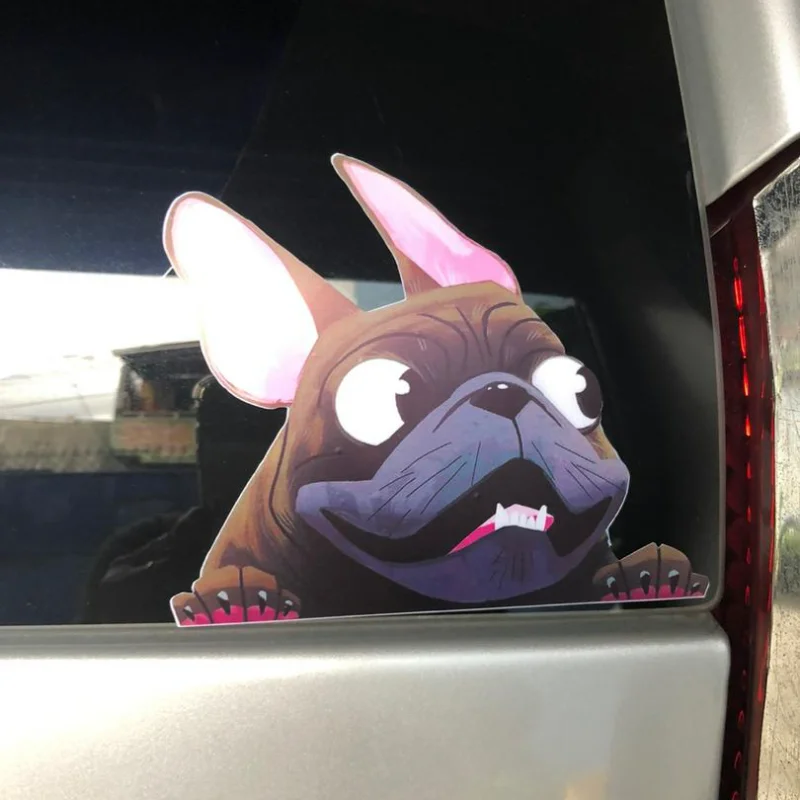 Car Styling Cute Cartoon Dog Stickers French Bulldog Windscreen Vinyl Decal Decor Waterproof Creative Funny Car Stickers 12*14cm