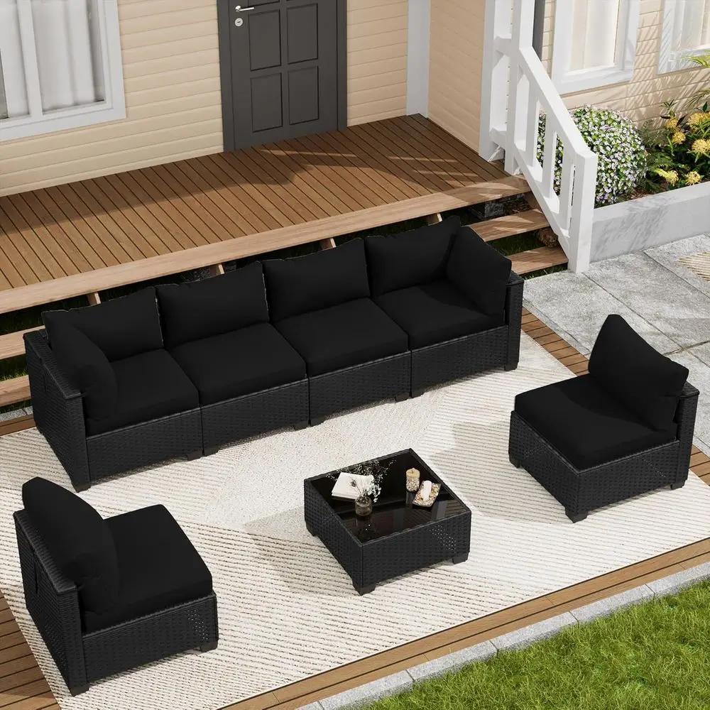

7-Piece Outdoor Patio Furniture Set, Sectional Sofa, Wicker Rattan Seating, Patio Conversation Set with Coffee Table and Cushion