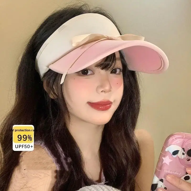 Women's UPF50 Sun Visor Hat Bow Design 99% UV Protection Wide Brim Adjustable for Tennis Picnic Outdoor Activities