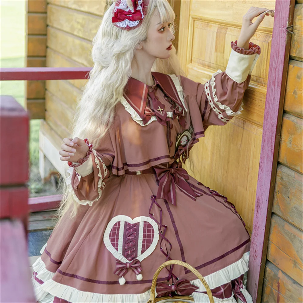 Berry Small Bear Cute Girls Laciness Big Hem Lolita Dress cinturino a vita alta reticolo Bowknot Sweet Vestidos Cosplay Lolita Jsk