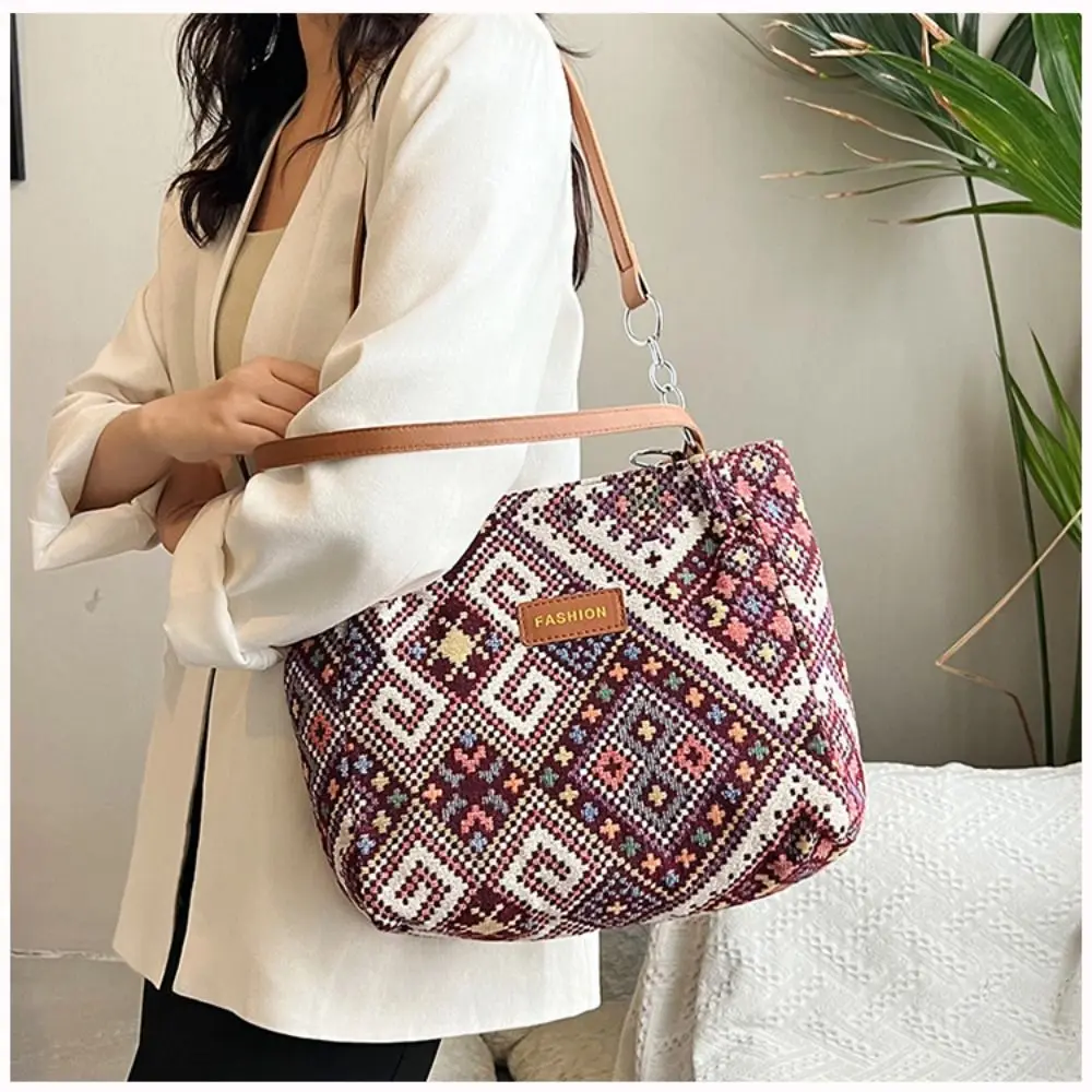 Women Canvas Shoulder Bags Eco Reusable Retro Ethnic Shopper Fashion Large Capacity Handbags Casual Simple Bag For Students