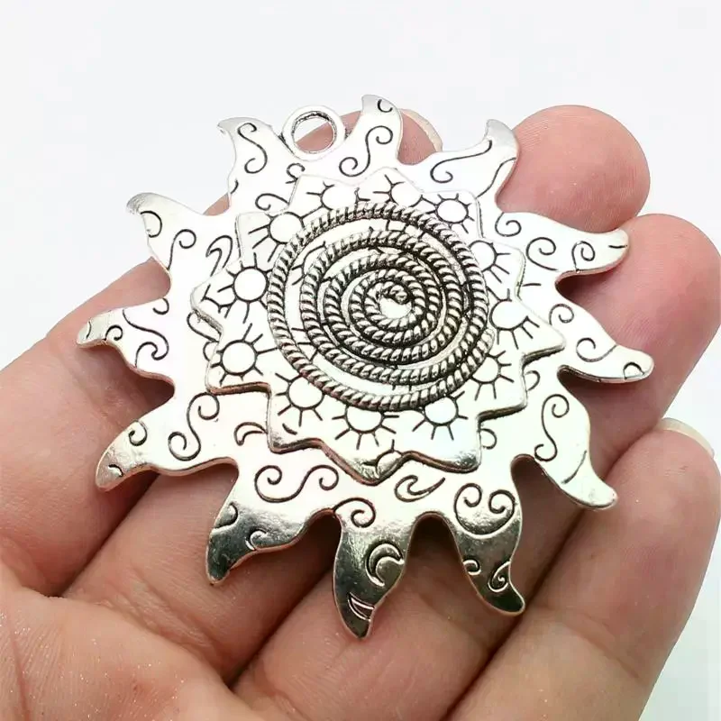 1pcs 66x65mm Antique Silver Color Antique Gold Color Antique Bronze Color Swirl Pattern Sun Pendant Jewelry Making Accessories