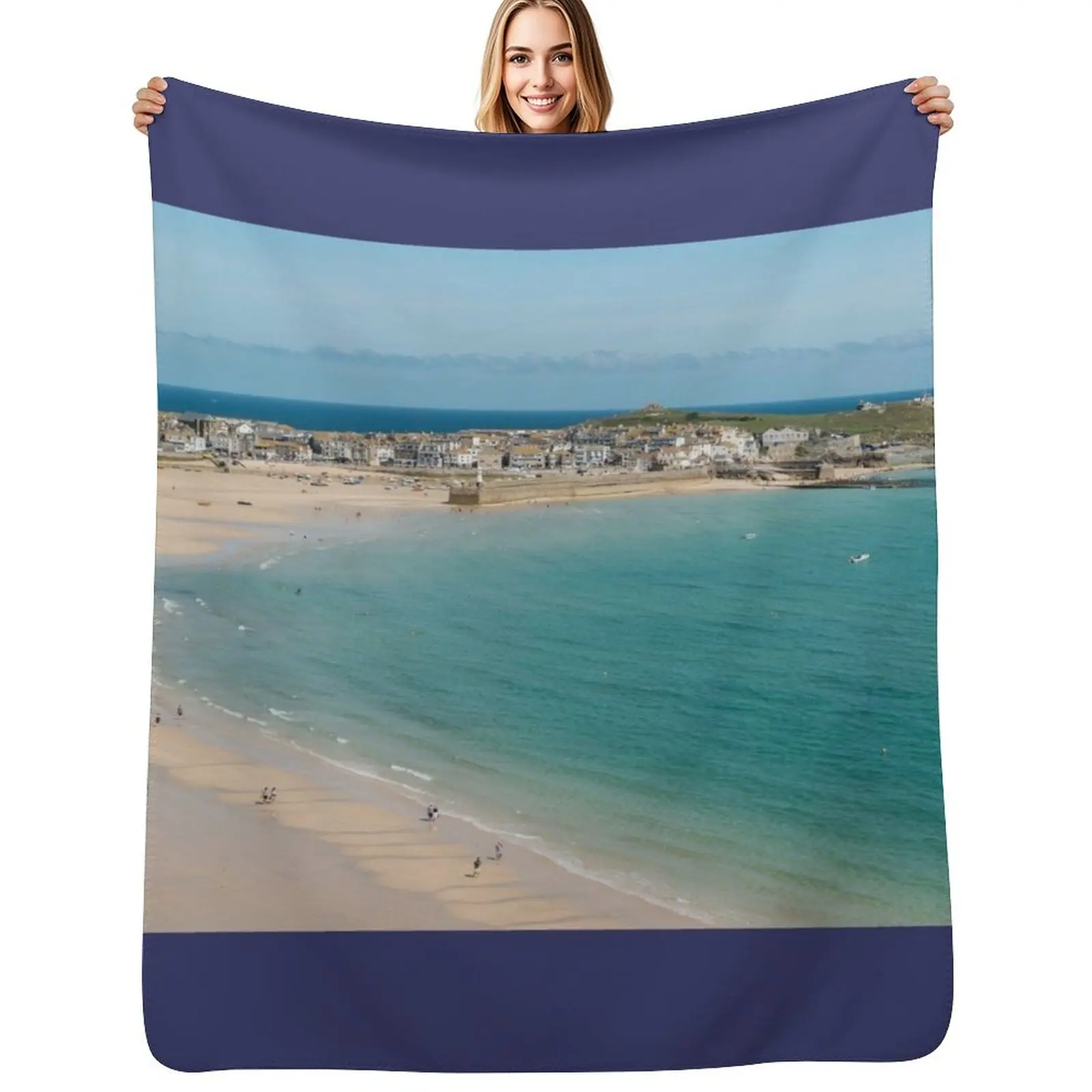 

St Ives panorama Throw Blanket decorative Personalized Gift Luxury Designer Comforter Blankets