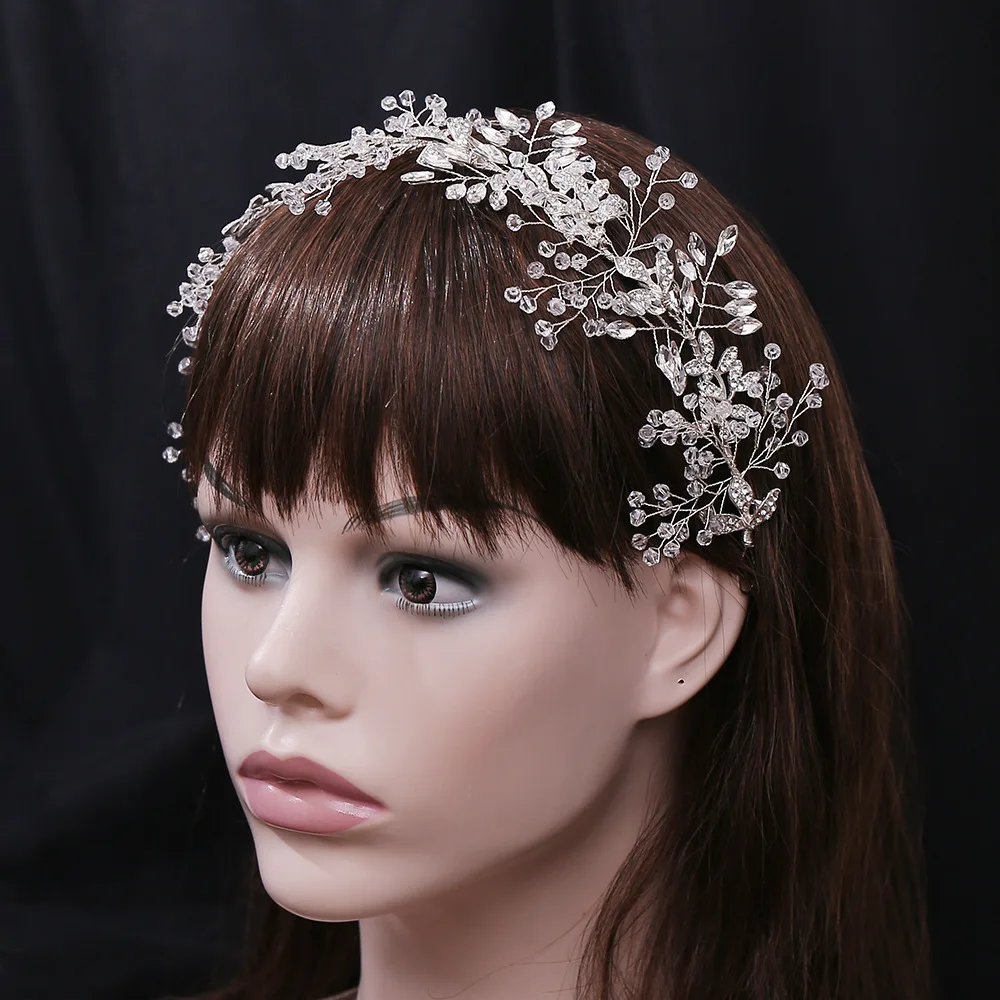 

CloverBridal 2024 New Silver Leaf Flower Headband Romantic Bridal Accessories Luxury Bride Jewelry Wedding Headpiece D22